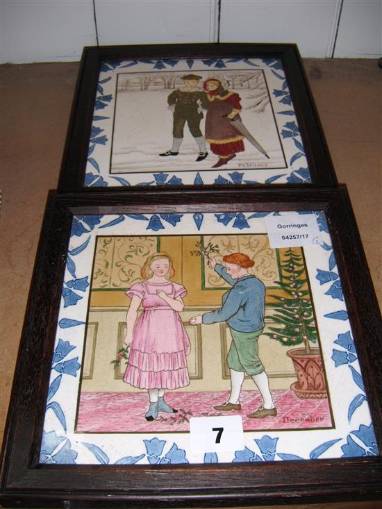 Pair of framed Wedgewood tiles- December and February